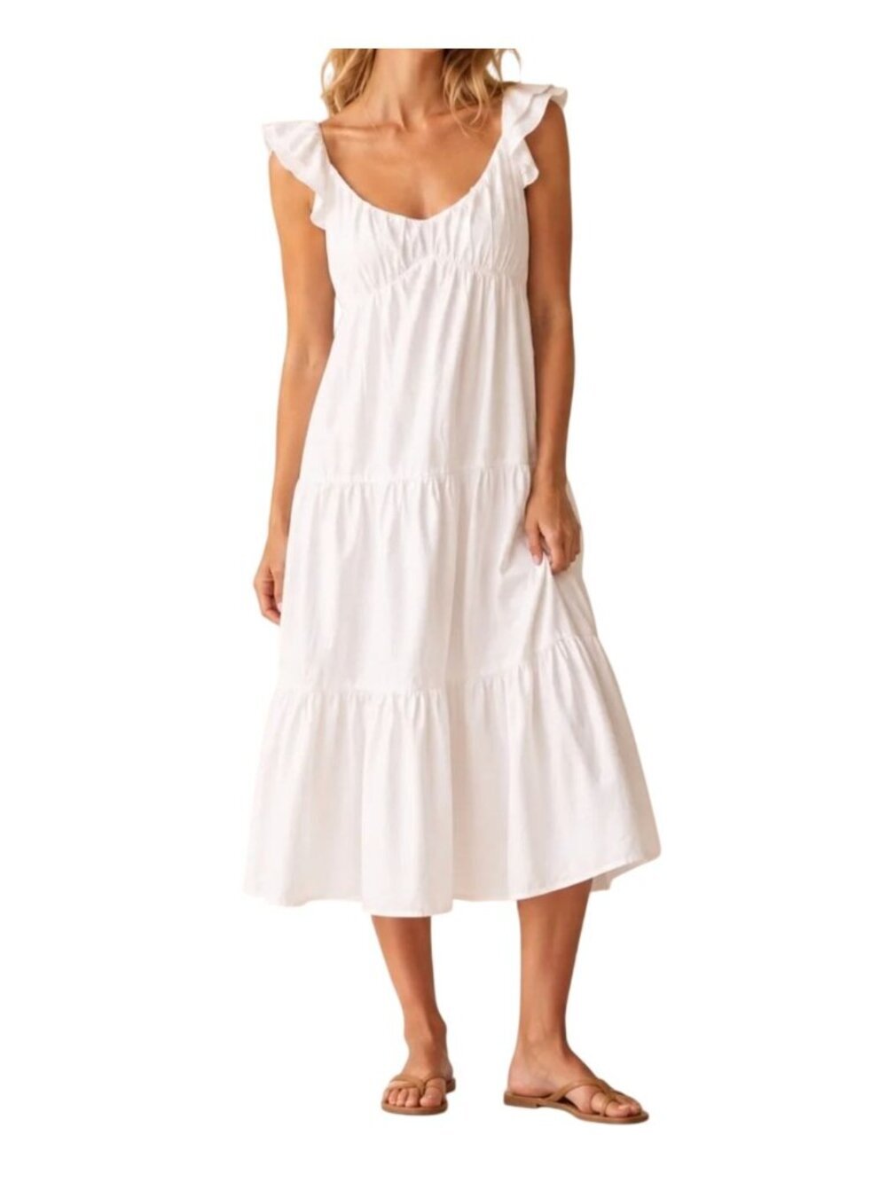 NWT Few Moda Ruffle Strap Scoop Neck Midi Dress White Large